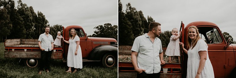 old bedford truck; farm kids; rustic tones family shoot; extended family portraits; grandkids; family farm